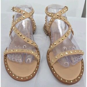 New ASH Petra Rose Studded Leather Stappy Sandal - Metallic EU 39/ US9